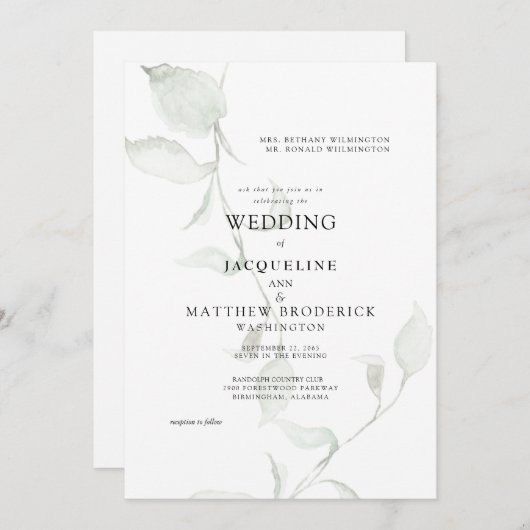 Invitation Mariage d'aquarelle moderne (Devant / Derrière)