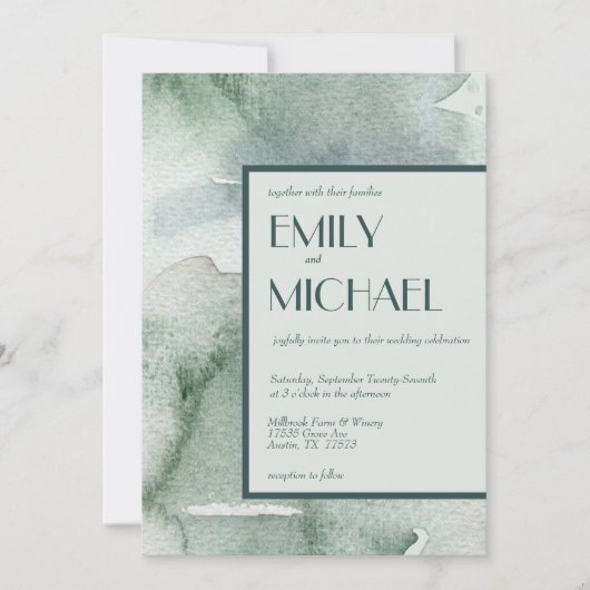 Invitation Mariage d'aquarelle moderne Abstrait Sage Green Mo (Devant)
