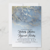 Invitation Mariage d'aquarelle moderne bleu et or Dusty (Devant)