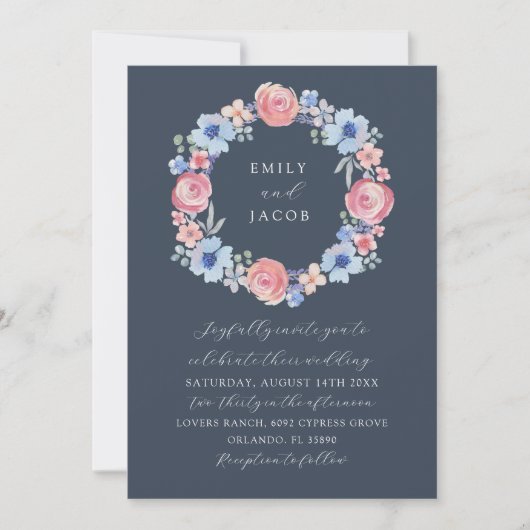 Invitation Mariage d'aquarelle moderne bleu foncé (Devant)