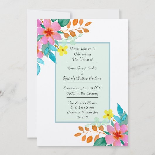Invitation Mariage d'aquarelle moderne brillant (Dos)