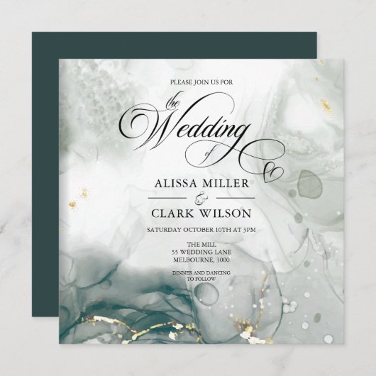 Invitation Mariage d'aquarelle moderne chic noir et blanc (Devant / Derrière)