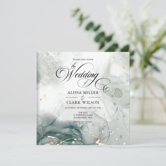 Invitation Mariage d'aquarelle moderne chic noir et blanc (Debout devant)