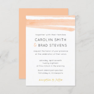 Invitation Mariage d'aquarelle moderne couleur or rose pâle