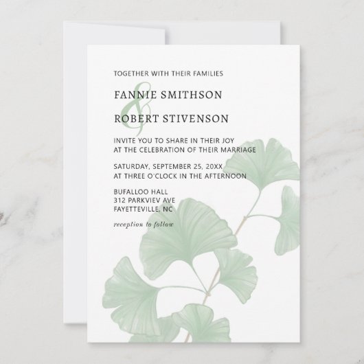 Invitation Mariage d'aquarelle moderne Ginkgo Tree (Devant)