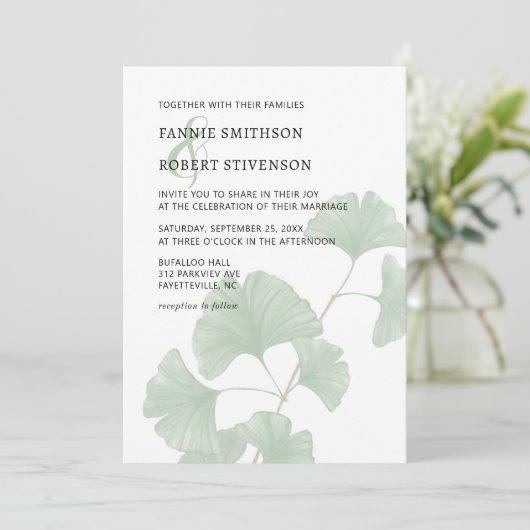 Invitation Mariage d'aquarelle moderne Ginkgo Tree (Debout devant)