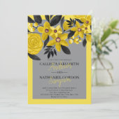 Invitation Mariage d'aquarelle moderne gris noir jaune (Debout devant)