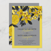 Invitation Mariage d'aquarelle moderne gris noir jaune (Devant / Derrière)