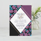 Invitation Mariage d'aquarelle moderne Mauve or noir (Debout devant)