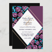 Invitation Mariage d'aquarelle moderne Mauve or noir (Devant / Derrière)