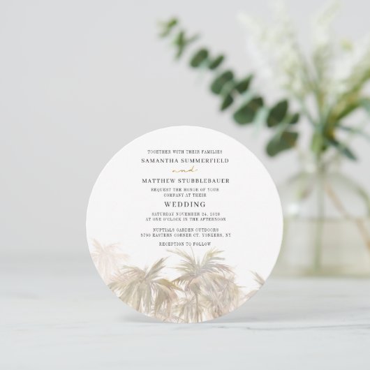 Invitation Mariage d'aquarelle moderne Palm Trees (Debout devant)