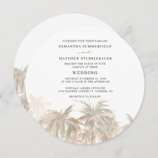 Invitation Mariage d'aquarelle moderne Palm Trees (Devant / Derrière)