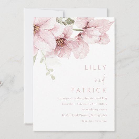 Invitation Mariage d'aquarelle moderne rose pâle (Devant)