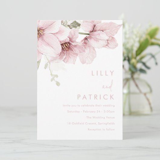 Invitation Mariage d'aquarelle moderne rose pâle (Debout devant)