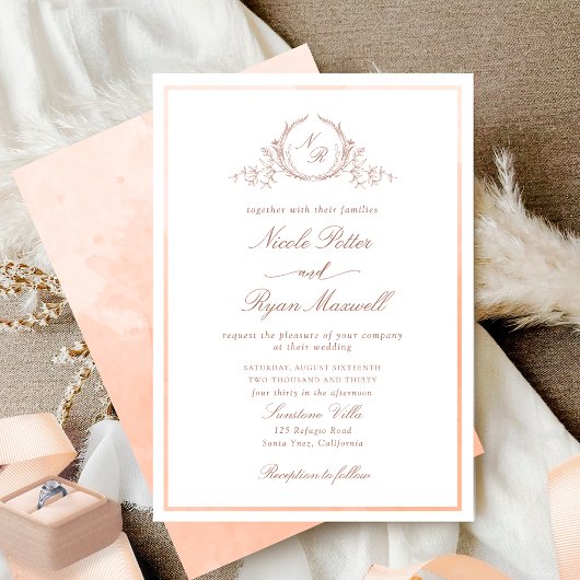 Invitation Mariage d'aquarelle monogramme classique