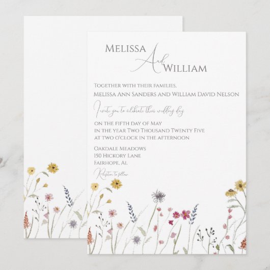 Invitation Mariage d'aquarelle monographique (Devant / Derrière)