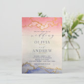 Invitation Mariage d'aquarelle Ombre rose et bleu (Debout devant)
