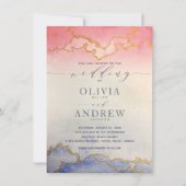 Invitation Mariage d'aquarelle Ombre rose et bleu (Devant)