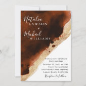 Invitation Mariage d'aquarelle or et cuivre orange brûlé (Devant)