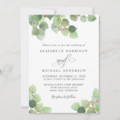 Invitation Mariage d'aquarelle or Eucalyptus vert (Devant)
