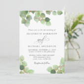Invitation Mariage d'aquarelle or Eucalyptus vert (Debout devant)