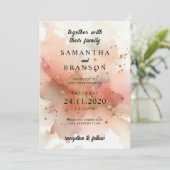 Invitation Mariage d'aquarelle or Rose moderne (Debout devant)