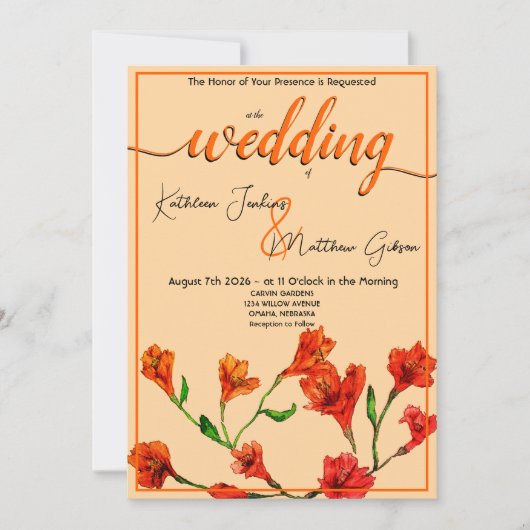 Invitation Mariage d'aquarelle orange (Devant)