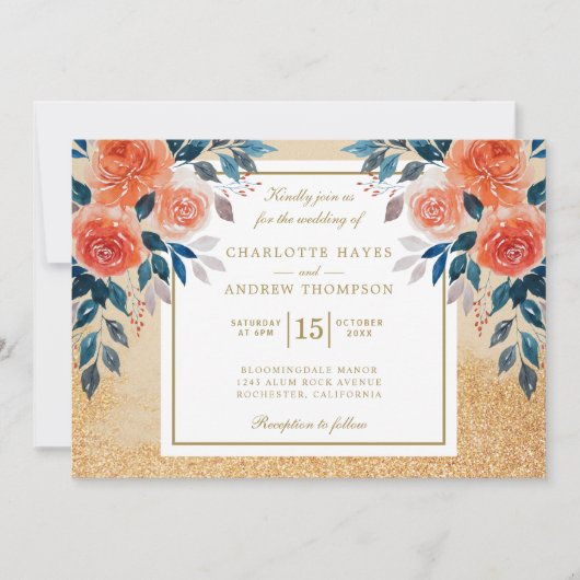 Invitation Mariage d'aquarelle orange chic (Devant)