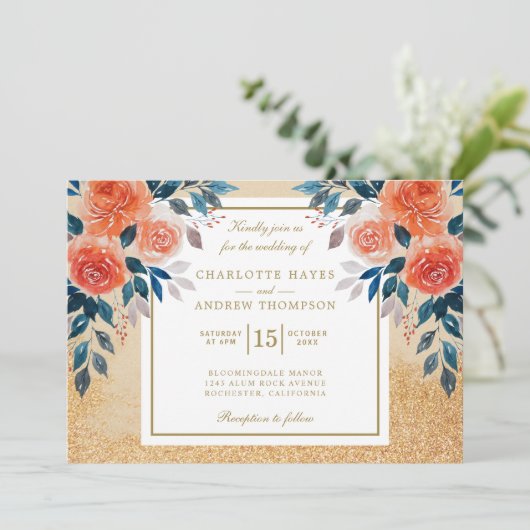Invitation Mariage d'aquarelle orange chic (Debout devant)