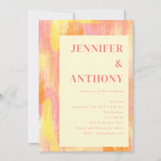 Invitation Mariage d'aquarelle orange jaune Abstrait (Devant)