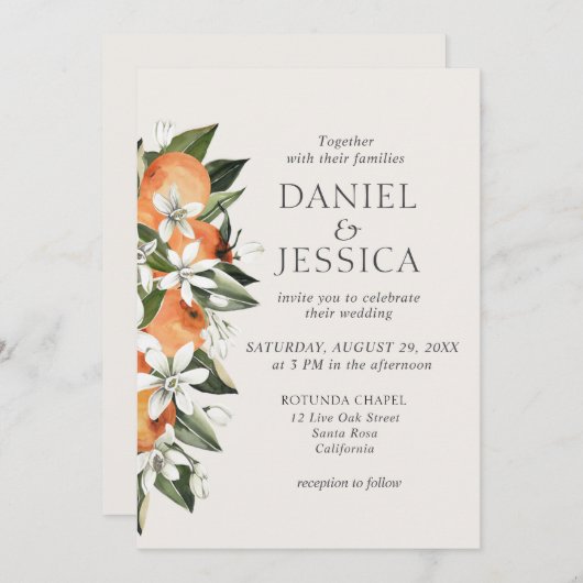 Invitation Mariage d'aquarelle orangé moderne (Devant / Derrière)