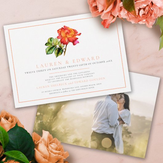 Invitation mariage d'aquarelle orange rose