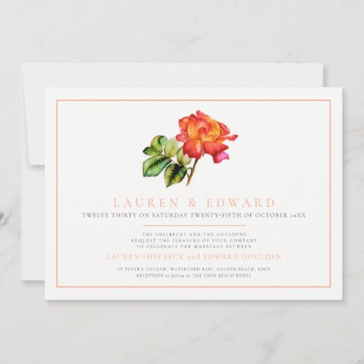 Invitation mariage d'aquarelle orange rose (Devant)