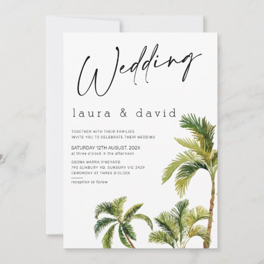 Invitation Mariage d'aquarelle Palm Tree (Devant)