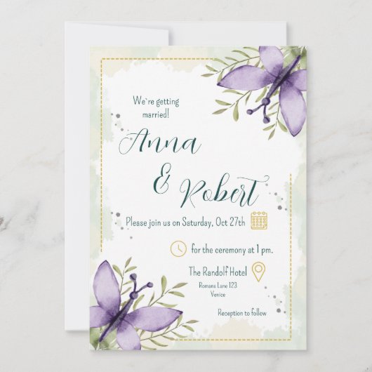 Invitation Mariage d'aquarelle papillon Lilac (Devant)