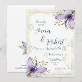 Invitation Mariage d'aquarelle papillon Lilac (Devant / Derrière)
