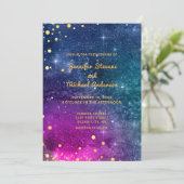 Invitation Mariage d'aquarelle Peacock bleu or moderne (Debout devant)