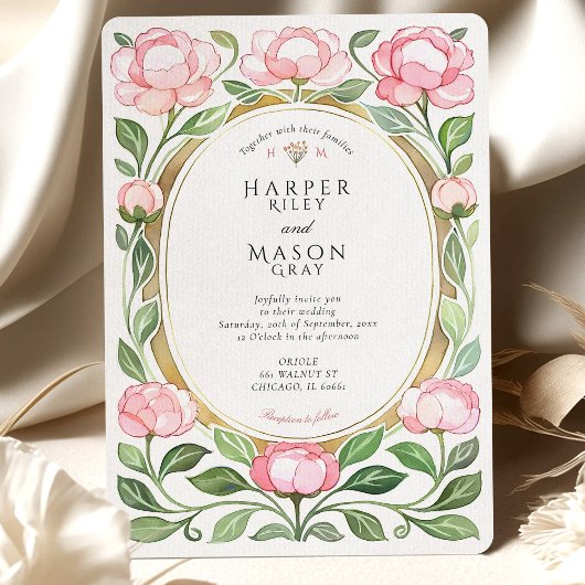 Invitation Mariage d'aquarelle Peonies vintages