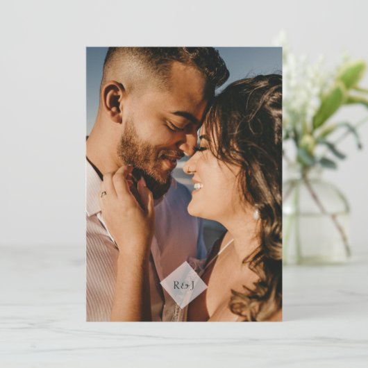 Invitation Mariage d'aquarelle photo monogramme minimaliste (Debout devant)