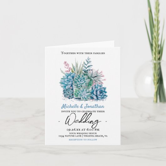 Invitation mariage d'aquarelle plante succulent (Devant)