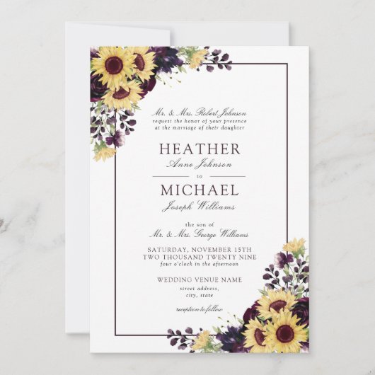 Invitation Mariage d'aquarelle Plum violet (Devant)