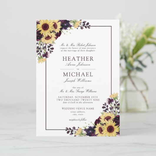 Invitation Mariage d'aquarelle Plum violet (Debout devant)