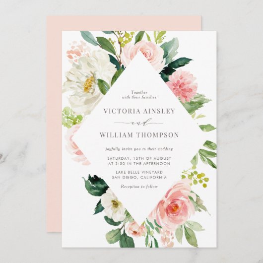 Invitation Mariage d'aquarelle romantique (Devant / Derrière)