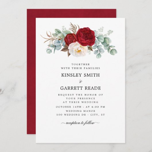 Invitation Mariage d'aquarelle romantique (Devant / Derrière)