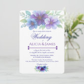Invitation Mariage d'aquarelle romantique bleu violet (Debout devant)