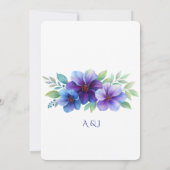 Invitation Mariage d'aquarelle romantique bleu violet (Dos)