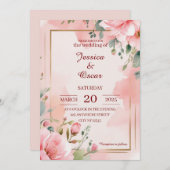 Invitation Mariage d'aquarelle romantique rose doux (Devant / Derrière)