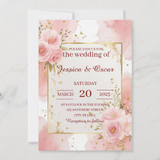 Invitation Mariage d'aquarelle romantique rose pâle