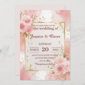 Invitation Mariage d'aquarelle romantique rose pâle (Devant / Derrière)