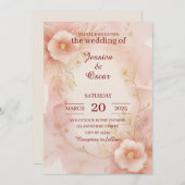 Invitation Mariage d'aquarelle romantique rose pâle (Devant / Derrière)